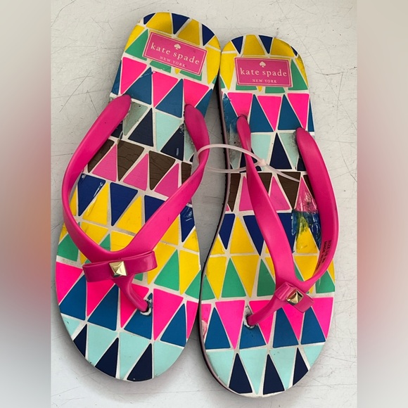 Kate Spade Kids Multicolor Flip Flops with Pink Bow - Picture 3 of 4